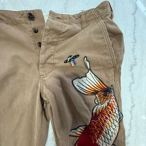 Gucci Tan Chinos with Koi Fish Embroidery